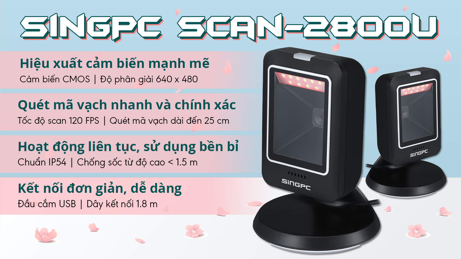 Máy quét mã vạch 2D SingPC Scan-2800U có dây